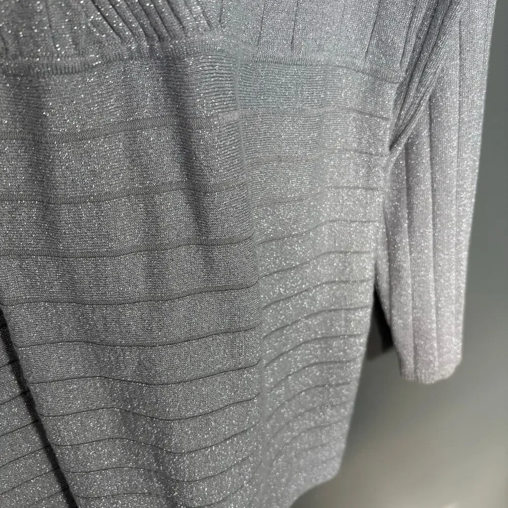 Style & Co Metallic Silver Glam Ribbed Faux Wrap Sweater - Women's Plus Size 3X